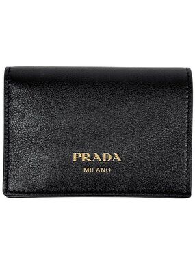 Prada Logo Bifold Wallet Bill Purse Coin Leather Nero